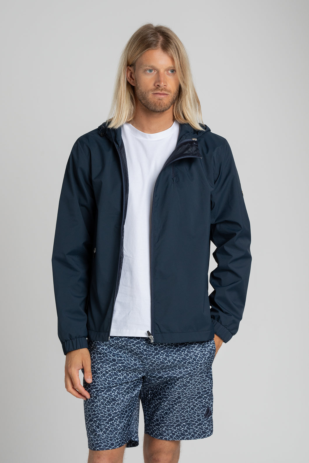 Technical nylon hooded jacket
