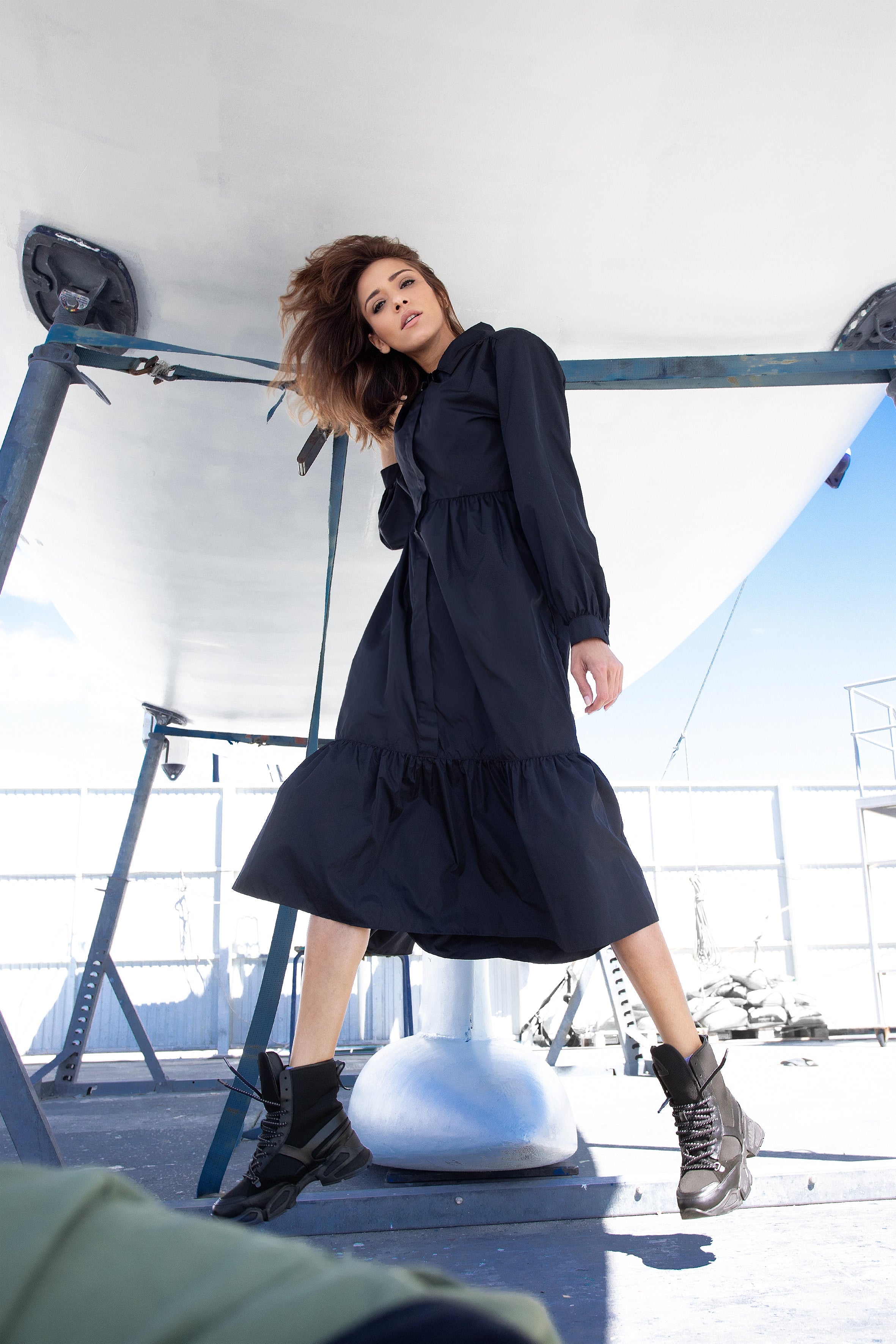 Y's GABARDINE CHECK ASYMME APRON DRESSS Gabardine Dress Y's GABARDINE CHECK ASYMME APRON DRESSS Gabardine Dress